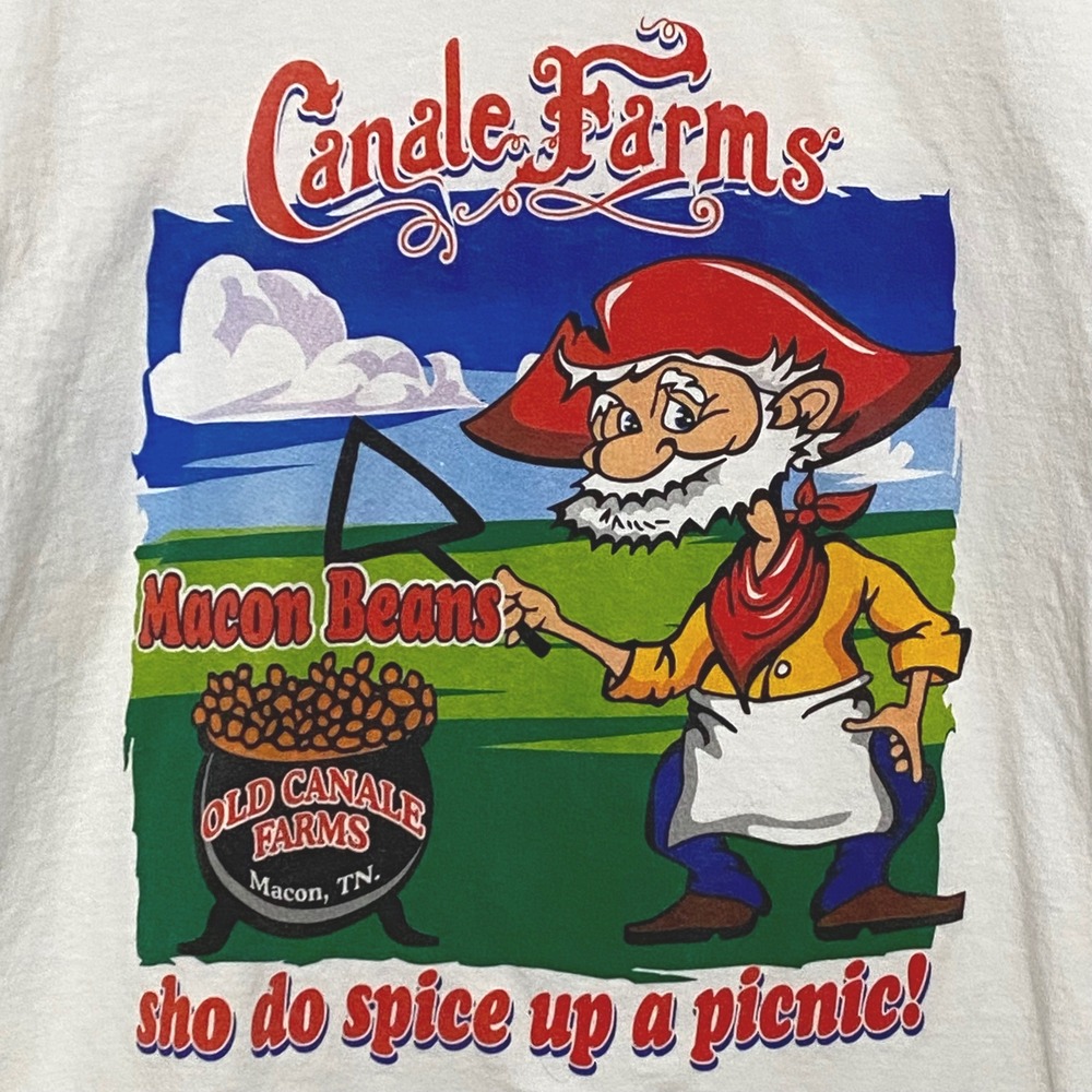 Y2K Old Canale Farms Macon TN Beans T-Shirt White Foodie Promotional Advertising